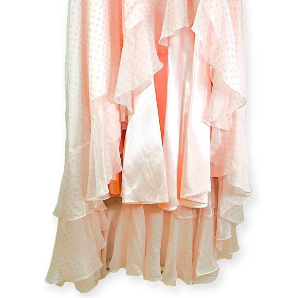 Mac Duggal Chiffon Embellished Sequin Asymmetric Ruffle Long Dress Pink 10 NWT - Picture 7 of 16